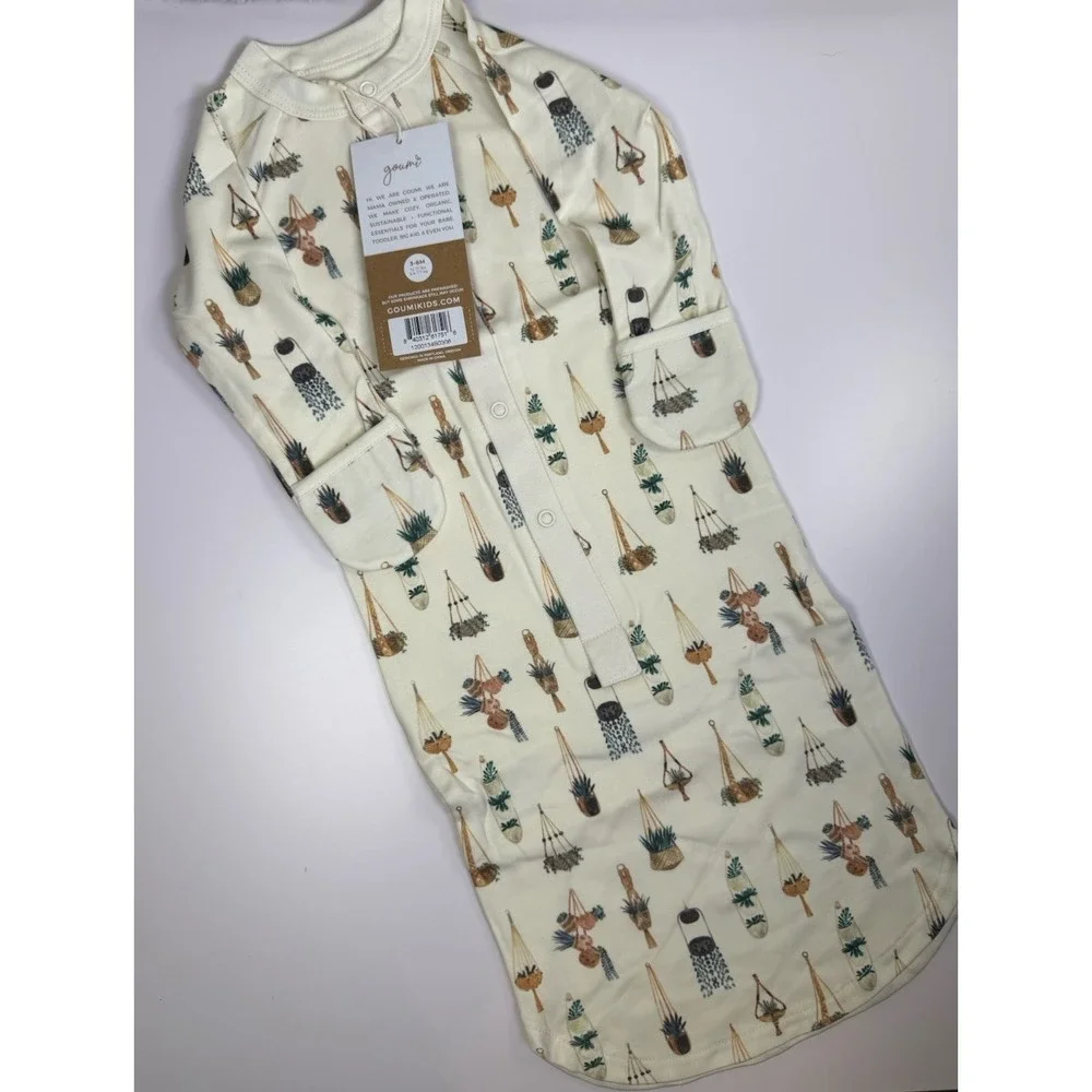 Goumi Kids‎ 3-6M 24 Hour Convertible Gown Organic Cotton Boho Plants print-NWT!